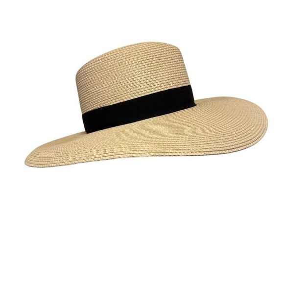 Eric Javits Packable Daphne Straw Fedora Hat Black Ribbon Vacation - Picture 3 of 9